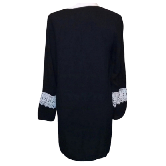 HOT & DELICIOUS BLACK LONG SLEEVE MINI-DRESS/TUNIC TOP W/EMBROIDERED TRIM. - Picture 2 of 9
